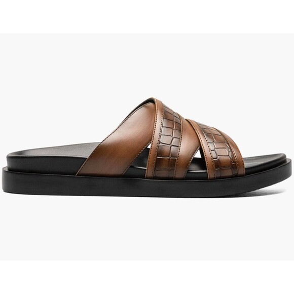 STACY ADAMS Men's Mondo Cross Strap Open Toe Slide Sandals, Size 12M, Cognac - Picture 2 of 11